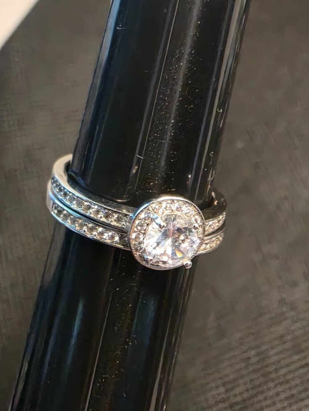 925 Sterling Silver CZ Halo Bridal Ring Set Size 6